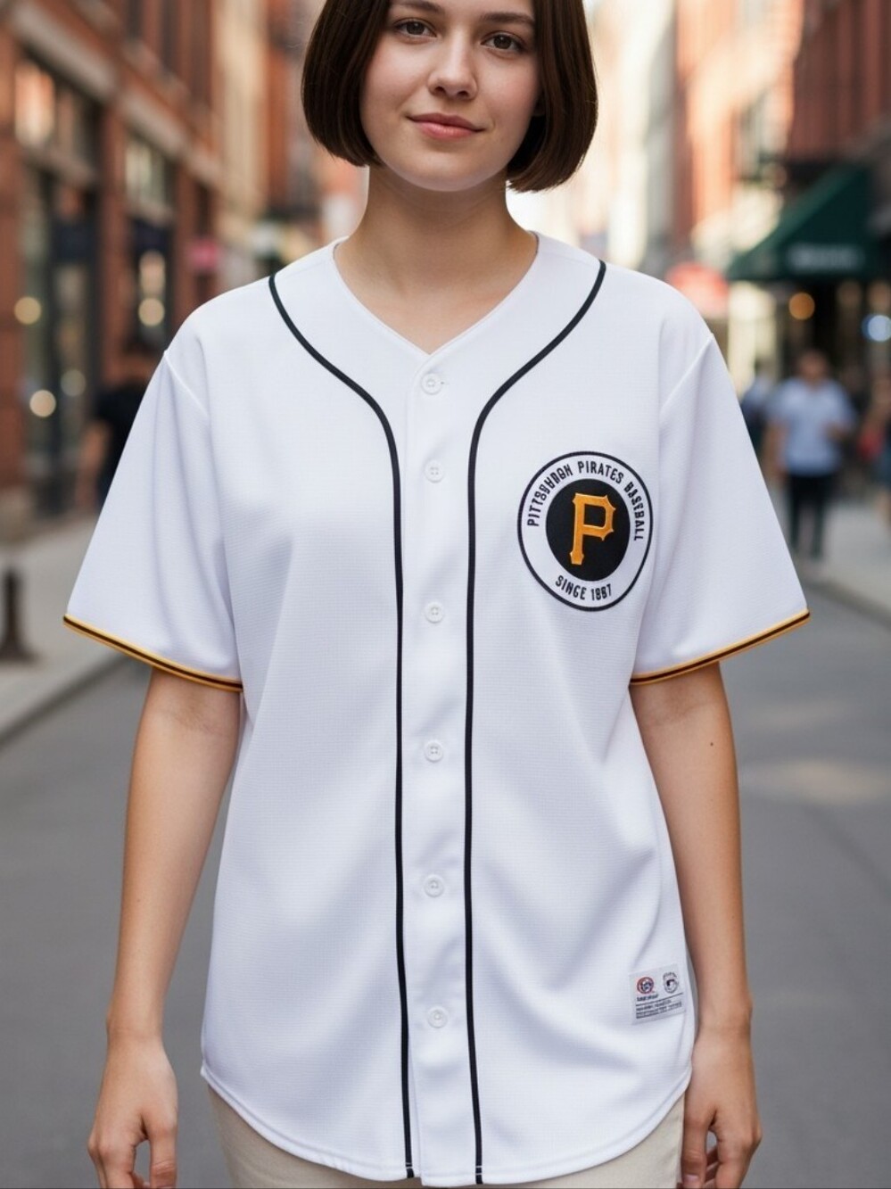 Pittsburgh Pirates Baseball Jersey True Fan White Black Gold Small 34-36 MLB - Picture 3 of 9